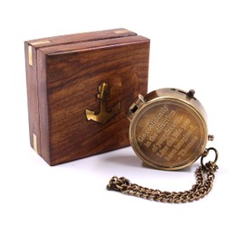 Vintage Brass Compass with Engraved Quote – “Go Confidently in The Direction of Your Dreams” – Nautical Compass with Chain & Rosewood Box – Graduation, Retirement Gift for Him or Her
