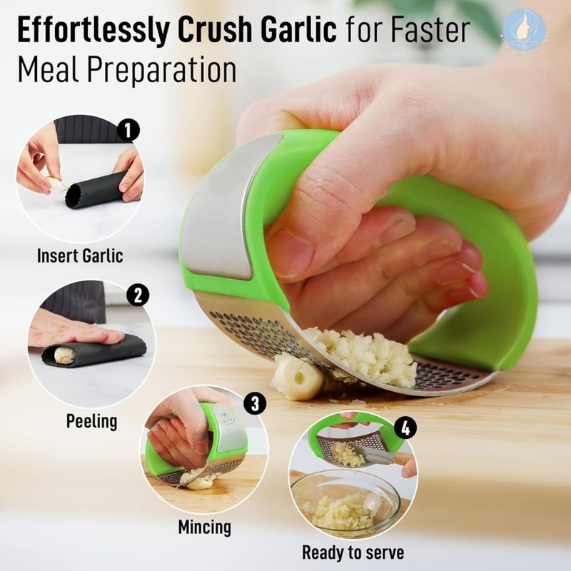 Angel's Peel Lounge Garlic Press Rocker, Stainless Steel Garlic Masher