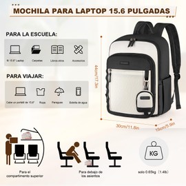 Mochilas para Mujer Impermeable Mochila para Laptop de 15.6 para Mujeres Ligera Mochila para Viajes, Universidad, Negocios, Trabajo, Negro