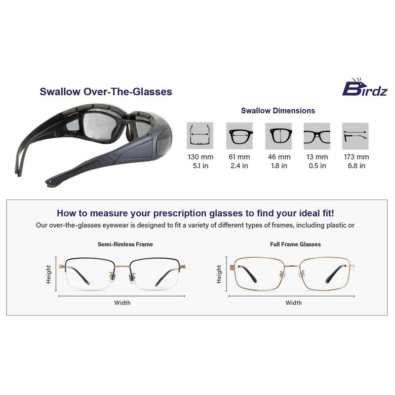 Birdz Eyewear Swallow Fit Over Padded Motorcycle Safety Glasses Black