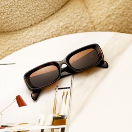 TIANYESY Sunglasses Women Square Men Trendy Show shades Retro fashion vogue UV Protection Thick border depression inside (Leopard print color)