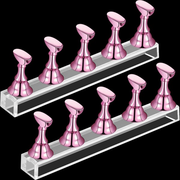 2 Sets Acrylic Nail Display Stand Nail Practice Holder Magnetic Nail Practice Stand Fingernail DIY Nail Design Stand for False Nail Manicure Tool Home Salon Use (Pink)