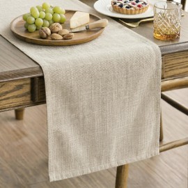 Q&J Fabric Co. Linen Look Table Runner, 13 x 36 Inch Table Banner Washable Rustic Farmhouse Neutral Table Decoration for Home Kitchen Party Daily Use Beige