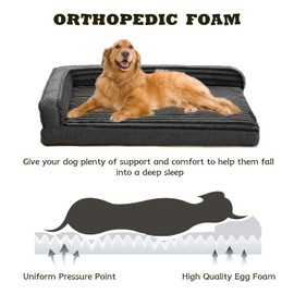 WINDRACING Orthopedic Dog Beds for Large, Medium Dogs, Waterproof Egg Foam Dog Sofa Bed with L Bolster Sides, Washable Large Pet Bed with Removable Cover & Non-Slip Bottom, 36 x 27 inch, Gray