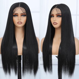 Silk Straight Synthetic Lace Front Wig Pre Plucked Wear And Go Glueless Wig HD Synthetic Lace Front Wigs for Women 180 Density 26 inch Black Natural Looking Hair