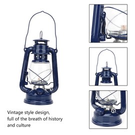 Vintage Kerosene Lamp Iron Lampade Kerosene Lamp Lantern Oil Lamp for Indoor Use Party Pub Decoration(Blue)