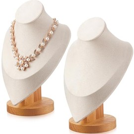 Juexica Juexica 2 Pcs Necklace Display Stand Bamboo Jewelry Bust Display Stands Necklace Bust for Selling for Vendors Home Trade Organizer (Beige)