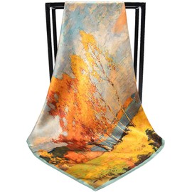 100% Mulberry Silk Scarf Square Hair Scarves Fashion Oil Painting Pattern Neck Scarfs for Women 20" x 20"
