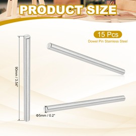PATIKIL 5mm x 90mm Dowel Pin Stainless Steel, 15 Pcs 304 Stainless Steel Pegs Shelf Pins Rod Support Metal Fasten Elements for Shelves Furniture Fixing Component, Silver