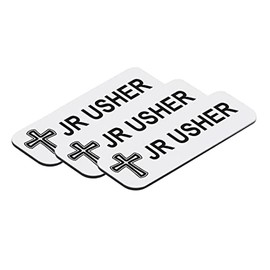 Jr Usher 1 x 3" Name Tag/Badge, White, Cross Design (10 Pack)