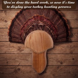 Turkey Fan Mounting Kit with Beard Plate for Hanging Turkey Tail, Feather, Beard, Wall Mounted Hunting Accessories for Mounts(14.5 Inch,Brown,Acacia)