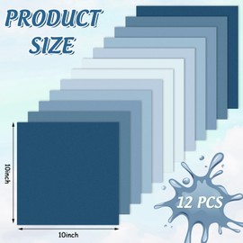 JarThenaAMCS 12Pcs Dusty Blue Cotton Fabric Bundles 10 x 10 Inch Gradient Blue Fabric Squares 6 Color Sewing Fabrics for Summer Ocean DIY Craft Party Decor