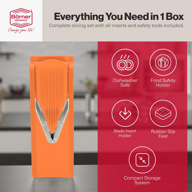 Swissmar Borner V-1001 V-Slicer Plus Mandoline 5 Piece Set (Orange)