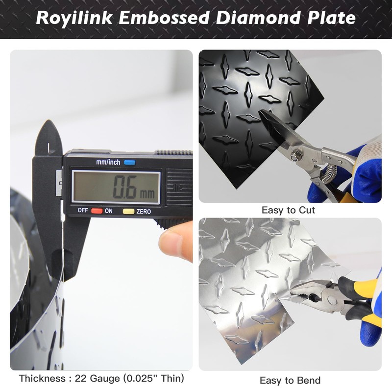 Royilink Embossed Aluminum Diamond Chekcer Plate Sheet Metal – Silver,