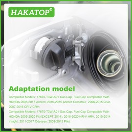 HAKATOP 17670-T3W-A01 Fuel Tank Gas Cap Compatible with 2006-2020 Honda Accord Civic CR-V Odyssey Pilot Fit HR-V Insight Crosstour, 2007-2020 Acura MDX RDX TL TSX ILX Replaces 17670T3WA01