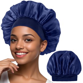 WLLHYF Silk Bonnet for Men, Satin Bonnet Elastic Band Silk Sleep Cap Black Soft Hair Cap Hair Wrap Large Bonnets for Women