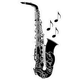 CafePress Saxophone Music Notes Medium Die Cut Sticker, 5.75" x 5.75" Glossy Finish
