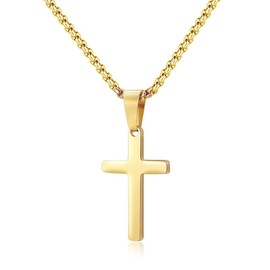 Cross Necklace for Women Gold - Cross Necklace Stainless Steel Gold Small Cross Pendant Necklace Simple Jewelry for Men Cross Chain Necklace 18 Inch, Fathers Day Christian Religious Baptism Gifts