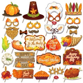 Lide Road 30 Pcs Thanksgiving Photo Props Autumn Pumpkin Leaves Photo Booth Props Fall Party Supplies Thanksgiving Party Selfie Photography Decor Props for Autumn Themed Parties Decoration