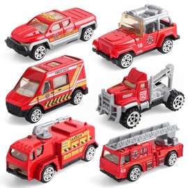 victob 6 Pack Diecast Fire Truck Vehicle Toy - Mini Car Metal Model Toy Set - Kids Fire Engine Emergency Vehicles Set for Boys Girls - Gifts for 3 4 5 6 7 Year Olds