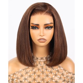 Arabella 5x6 4# Brown Bob Wig Human Hair 210% Density Wear and Go Glueless Wigs Human Hair Chocolate Brown Straight Bob Wig Lace Front Wigs Pre Cut Lace Pre Bleached Knots(12inch, 5x6 Glueless Bob)