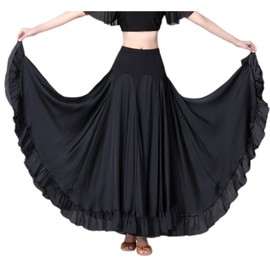 CISMARK Long Modern Flamenco Waltz Standard Ballroom Dance Fancy Training Skirt One Size, 56 Black
