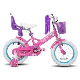JOYSTAR Kids Bike 14 Inch Girls Bike with Training Wheels Doll Seat Basket & Streamers Princess Kids Bicycle for Girls Toddler of 3-5 Years Toddler Girl Bikes Fuchsia
