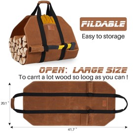 TwentyNext Firewood Log Carrier Waxed Canvas Tote Bag with Handles, Heavy Duty Firewood Holder Fireplace Wood Stove Accessories for Camping,BBQ Indoor & Outdoor