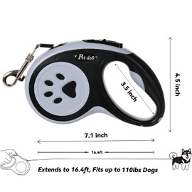 Cmswiftify 16.4Ft Retractable Dog Leash, Heavy Duty Great Leash for Dog up to 110 lbs,Anti-Slip Handle,One-Handed Quick-Lock Braking System, Tangle Free, Strong Nylon Tape (Black L)