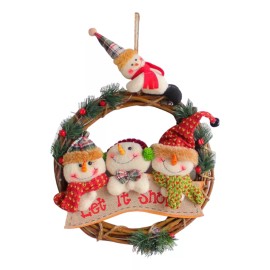 KH Corona Navideña Circular Adorno Decoración Mono Santa Ratán