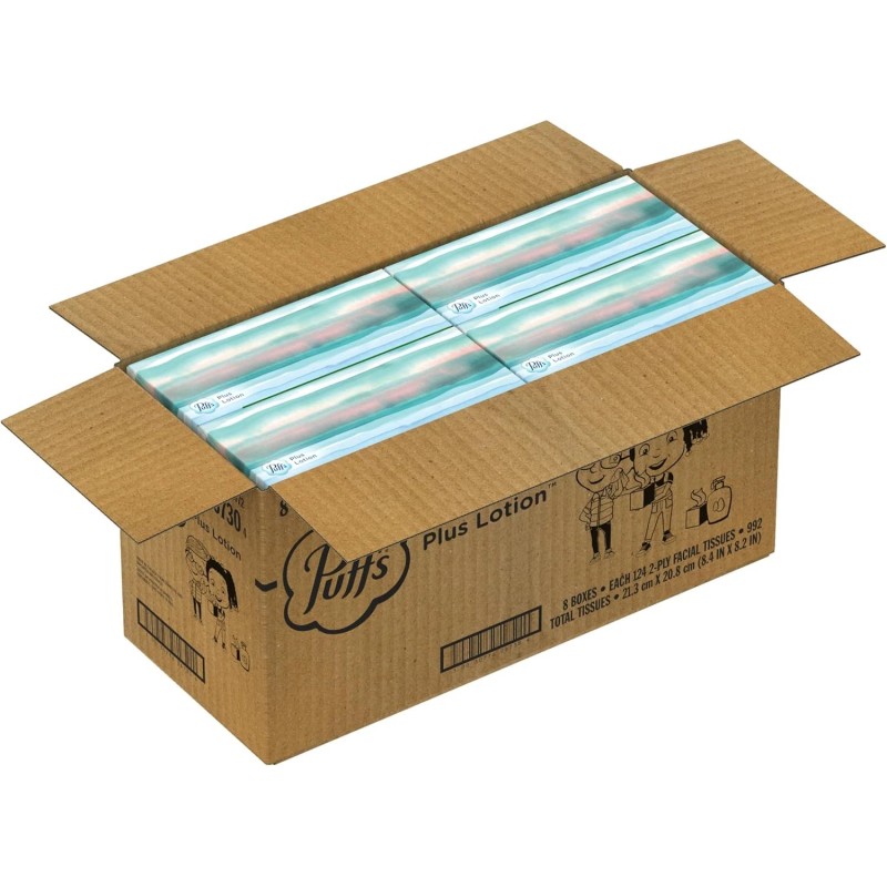 Puffs Plus Lotion Facial Tissues, 8 Family Boxes, 124 124