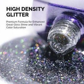 MelodySusie Galaliver Glitter Gel Nail Polish, 15ML Sparkly Shimmer Gel Polish Soak Off UV LED Cured Long Lasting Gift for Women DIY Nail Design Nail Art Manicure Colorful Black X10
