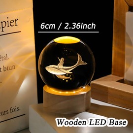 Whale Gifts for Women Men 3D Whale Girl Crystal Ball with Wooden Light Base Crystal Whale Decor Whale Gifts for Whale Lovers for Christmas Valentine's Day Birthday
