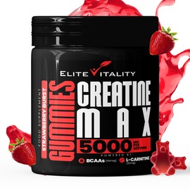 Elite Vitality, Max 6000mg - 90 Creatine Monohydrate Gummies, Plus 500mg BCAAs + 500mg L-Carnitine - Premium Workout, Gym Supplement for Men & Women - Vegan & Sugar-Free - Strawberry Burst