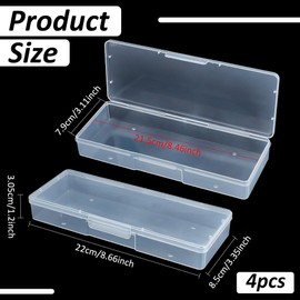 BENECREAT 4 Pack Rectangle Plastic Storage Box, 22x8.5x3cm Plastic Storage Containers with Hinged Lids for Beads Jewelry and Crafts Items or Office Accessory Storage