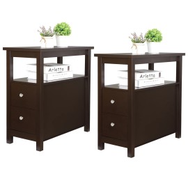 SEGAWE Side Table Set of 2 Chairside Table Narrow End Table w/Storage Shelf and Drawers