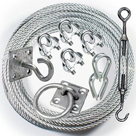 30m Catenary Overhead Wire Rope Kit – Galvanised Steel Cable/Line Lash Grip Hook