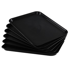 Taysisiter Plastic Fast Food Trays, Rectangular Restaurant Serving Trays, Black, 6 Packs