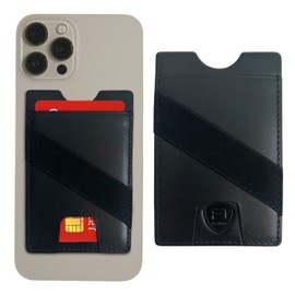 Universal Alban Leather Stick On Cell Phone Wallet with Finger Strap & RFID Blocking