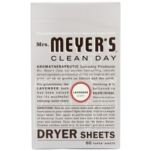 Mrs. Meyer's Clean Day Dryer Sheets, Lavender, 80-Count Boxes (Pack of 12)