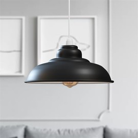 DC Voltage Black Inner White Metal Ceiling Lamp 32cm Easy Fit Light Pendant Modern Lighting Shade for Bedroom, Hallway, Office, Restaurant, Industrial Kitchen