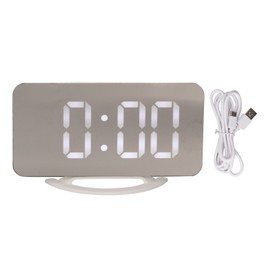 Alarm Clock Dual USB Output 3 Levels Brightness Light Sensing Time Temperature Display LED Mirror Alarm Clock White Shell with White Letters