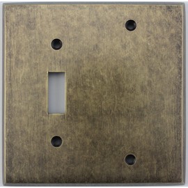Aged Antique Brass 2 Gang Combination Switch Plate - 1 Toggle Light Switch Opening 1 Blank
