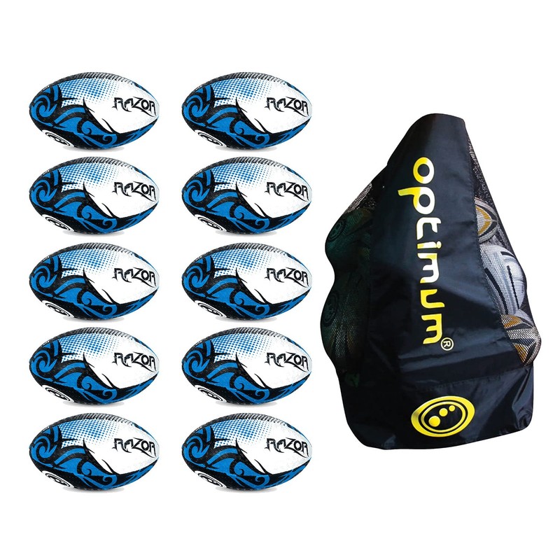 Optimum Razor Rugby Ball, Black/Blue, Size 5