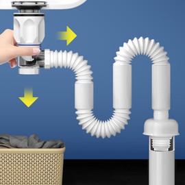QruiLanTu Bathroom Sink Drain Kit Flexible Expandable P-Trap Sink Drain Pipe for 1-1/4"" to 1-1/2"" Drain Hole Snappy Trap with Built-in Anti-Clogging Stopper, 1020-2