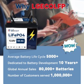 LGECOLFP 12V 50Ah 100Ah 200Ah LiFePO4 Battery With 100A BMS for Marine RV Solar System - 12V 50Ah Battery(50A BMS)