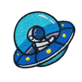 Obokata Parches bordados adhesivos, parche calcomanía de astronauta conduciendo un OVNI, insignia de astronauta para coser en el emblema de astronauta para despegar y pegar, accesorios de bricolaje para cuaderno, teléfono, botella, casco y veliz.