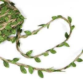 22-Yards Natural Jute Twine Burlap with Artificial Vine Green Leaves for Wall DIY Craft Party Wedding Home Decoration Hanging Plants Leaves Decorative Wreath, EJ-2031