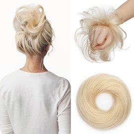 Benehair Hair Pieces for Women Messy Bun Real Hair Ponytail Extension Accessories Donut Straight Scrunchies #60 Platinum Blonde 17g