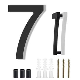 DEWEL House Numbers for Outside, 6 Inch Modern Floating Address Numbers for Farmhouse, Street, Front Door, Weatherproof, Easy to Install with Template (Black House Number 7)